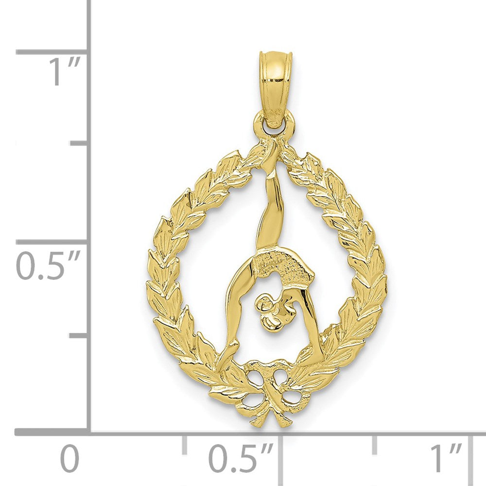 10k Yellow Gold 16 mm Solid Polished Framed Gymnast Pendant (0.96 grams)