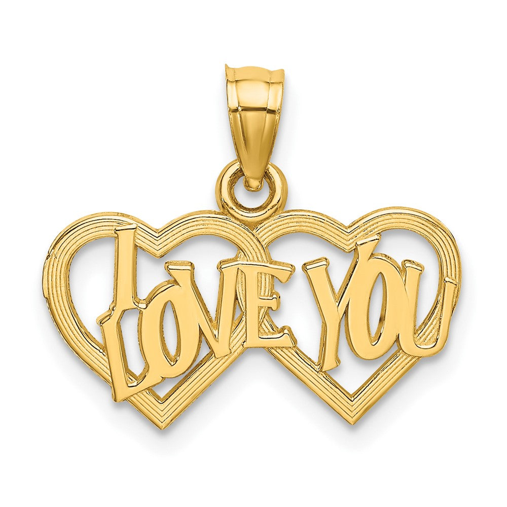 10k Yellow Gold 19.9 mm Polished /Textured I LOVE YOU Double Heart Pendant (0.78 grams)