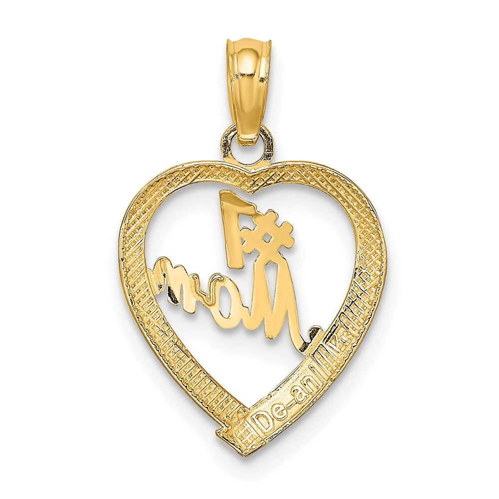 10k Yellow Gold 13.8 mm #1 MOM In Heart Pendant (0.64 grams)