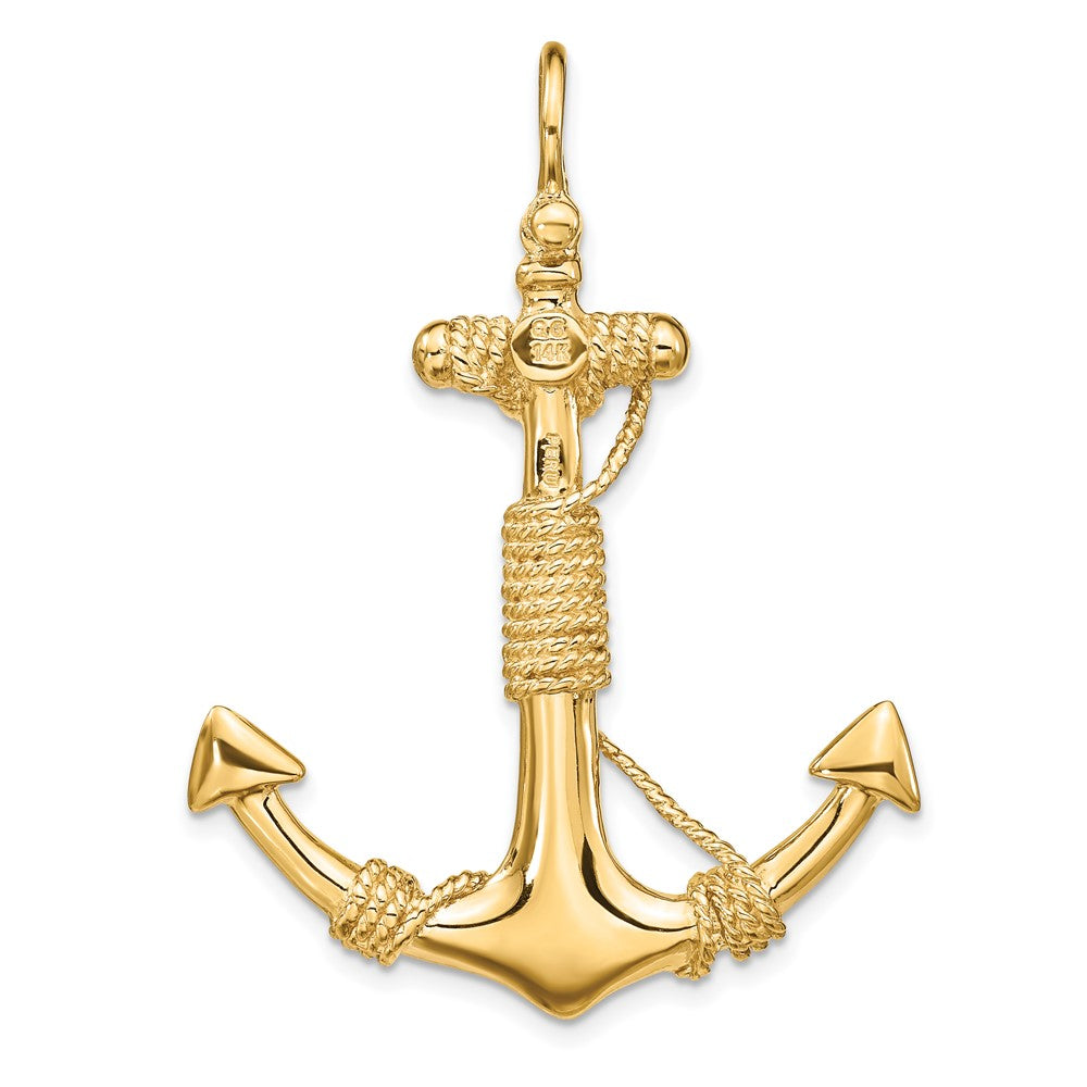 10k Yellow Gold 37 mm 3-D Solid Anchor with Rope Pendant (10.11 grams)