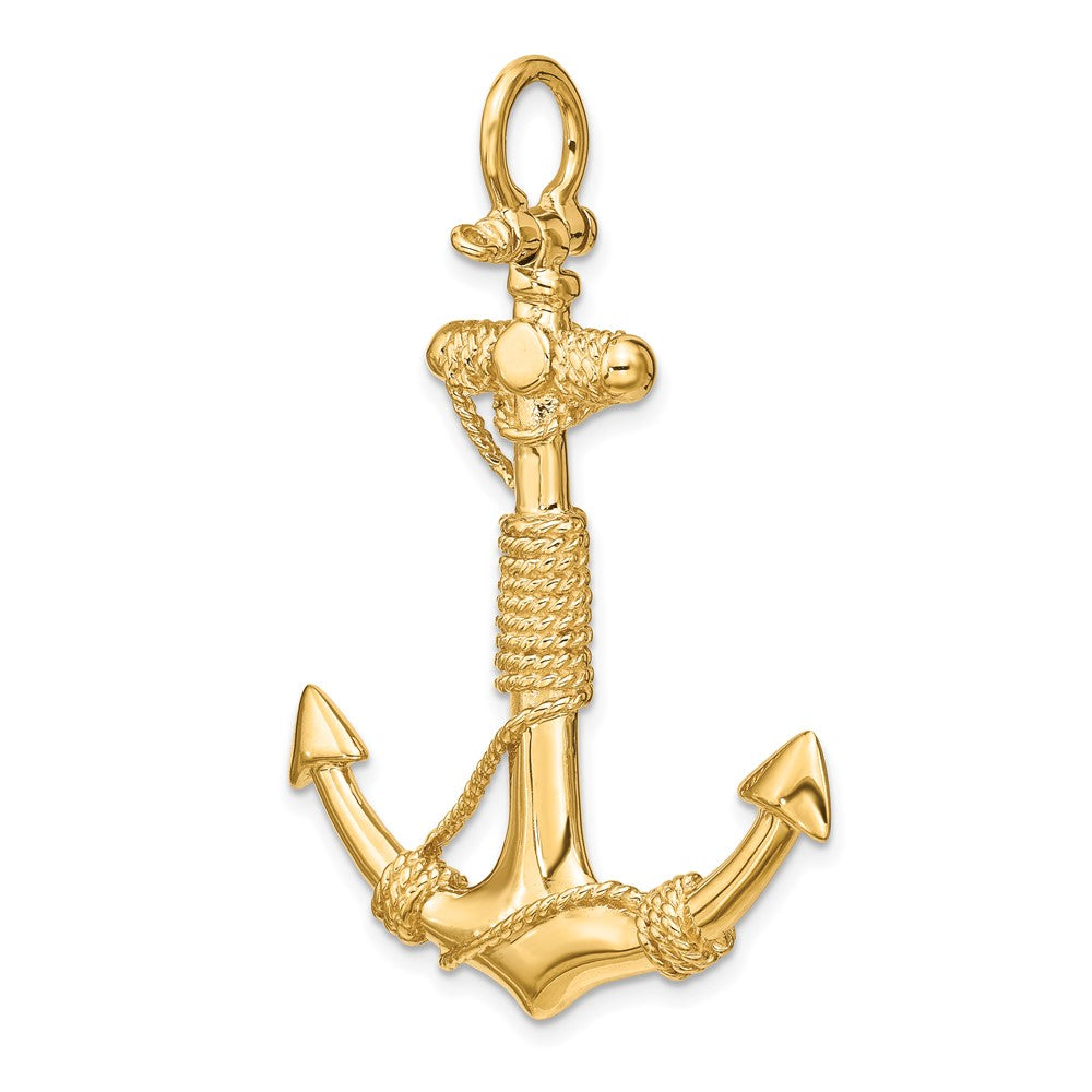 10k Yellow Gold 37 mm 3-D Solid Anchor with Rope Pendant (10.11 grams)