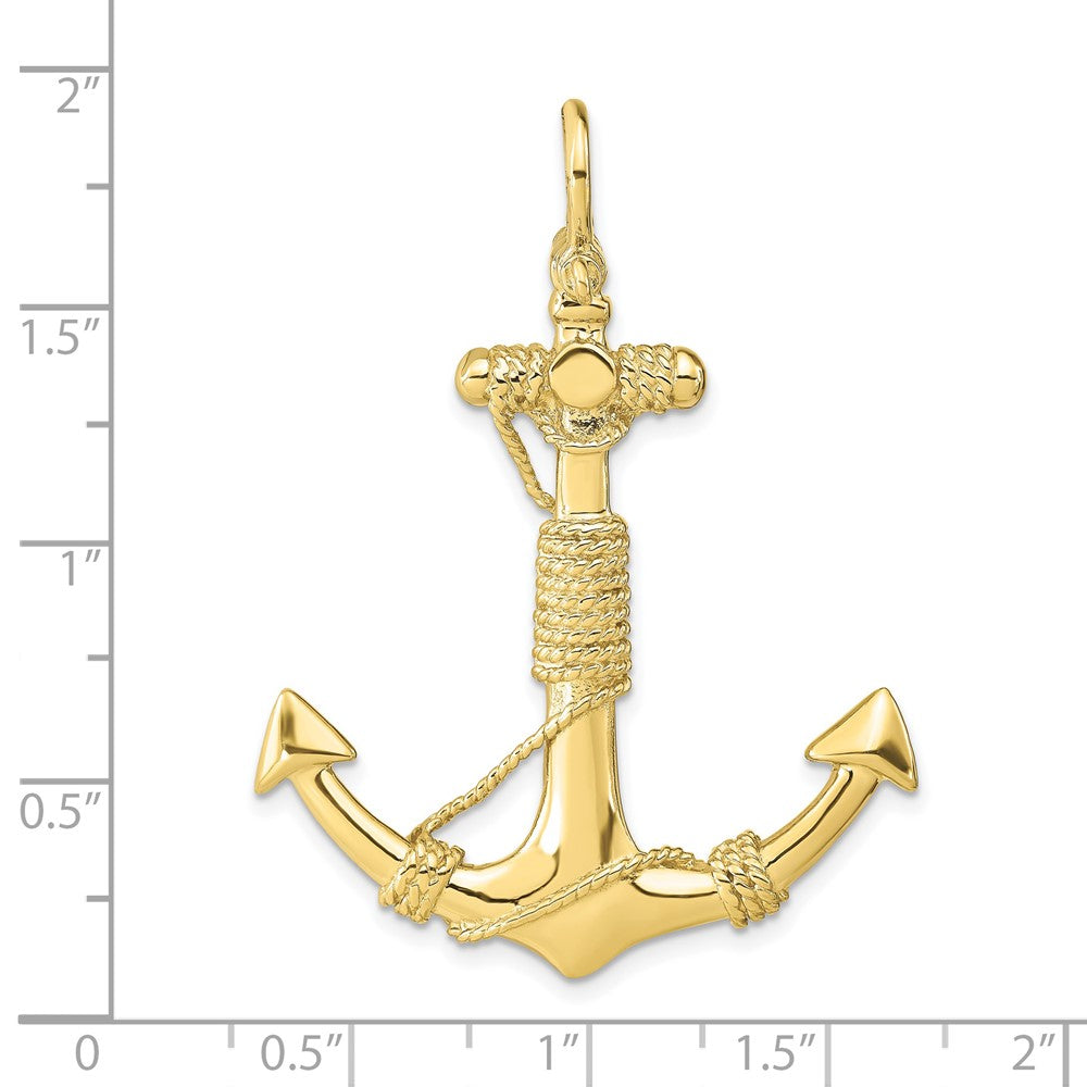 10k Yellow Gold 37 mm 3-D Solid Anchor with Rope Pendant (10.11 grams)