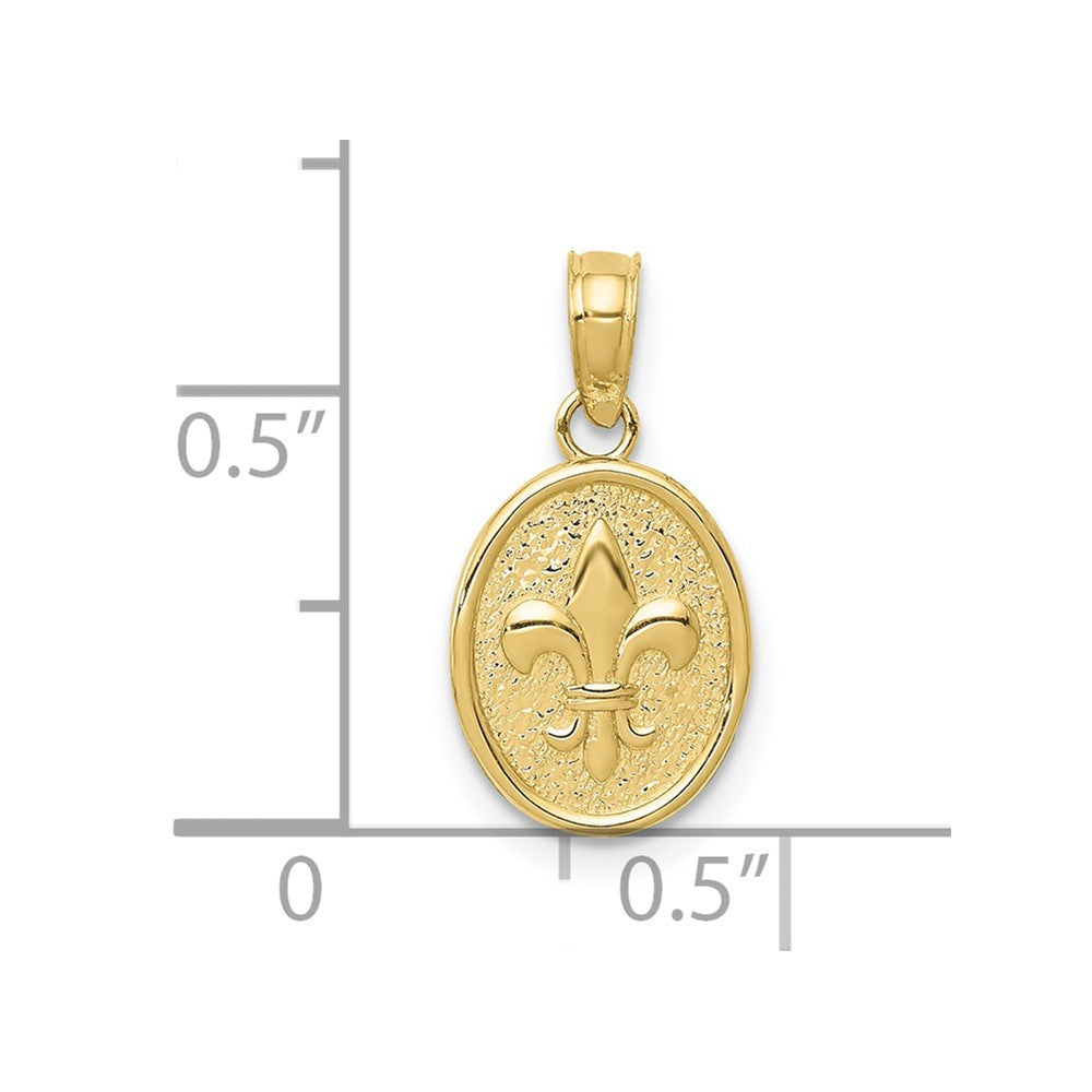 10k Yellow Gold 9 mm Polished Small Fleur De Lis in Oval Pendant (0.75 grams)