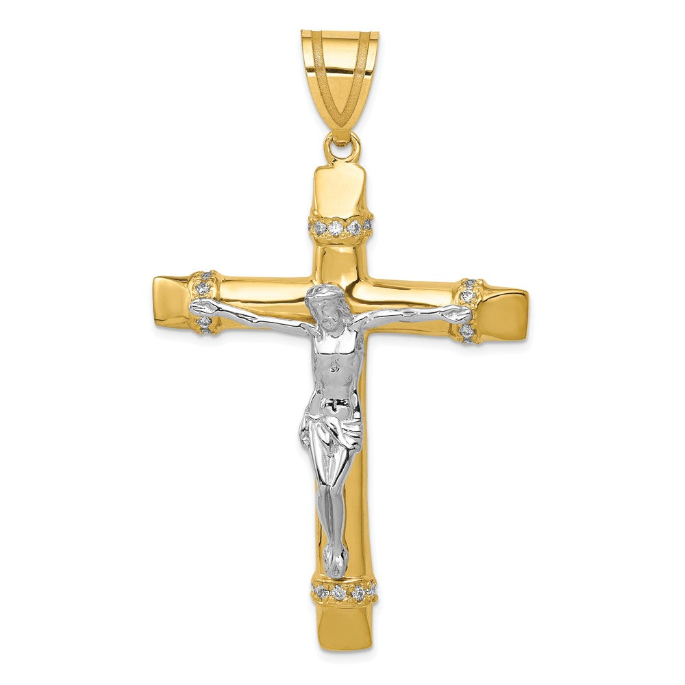 10k Two-tone 41 mm CZ Cubic Zirconia Jesus Crucifix Pendant (9.38 grams)