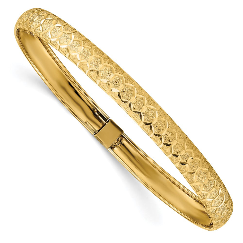 10k Yellow Gold 6.5 mm Hexagonal Design Diamond-cut Flexible Bangle (3.49 grams)