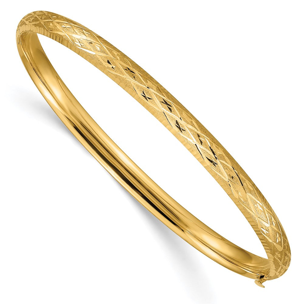 10k Yellow Gold 4.75 mm 3/16 Diamond-cut Fancy Hinged Bangle Bracelet (4.08 grams)