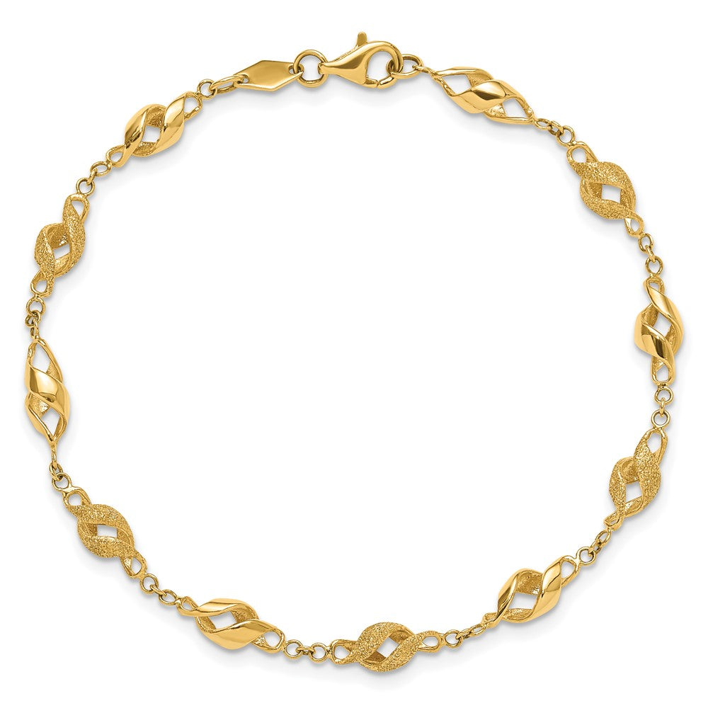 10k Yellow Gold 4.7 mm Polished and Lasered Spiral Link in Bracelet (3.86 grams)