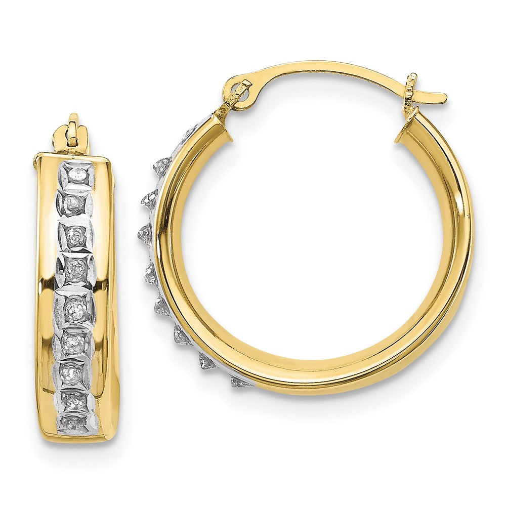 10k Yellow Gold 5 mm Diamond Fascination Round Hoop Earrings (1.33 grams)