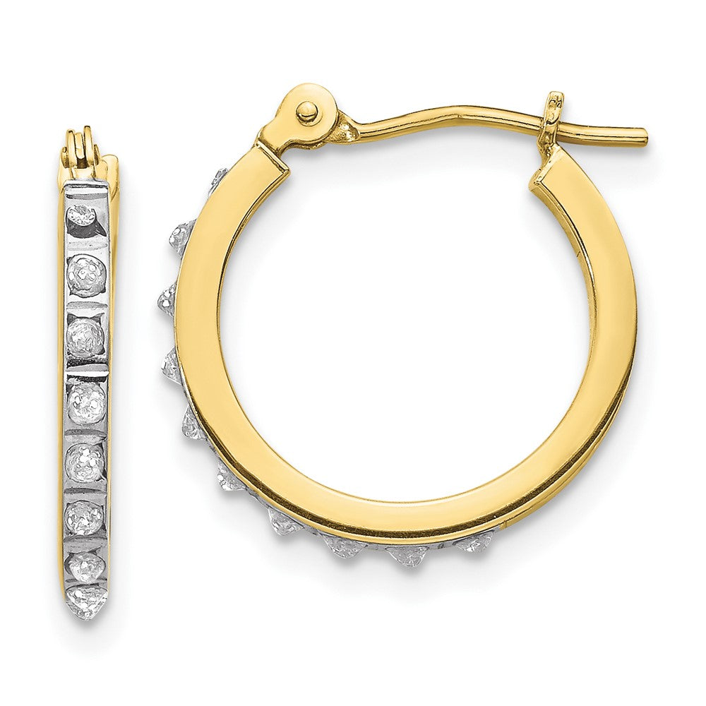 10k Yellow Gold 1 mm 0k Diamond Fascination Small Hinged Hoop Earrings (0.8 grams)