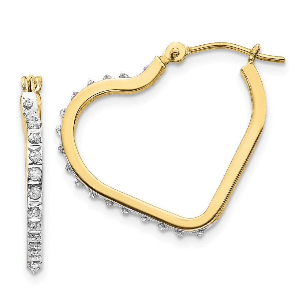 10k Yellow Gold 1 mm 0k Diamond Fascination Heart Hoop Earrings (1.1 grams)