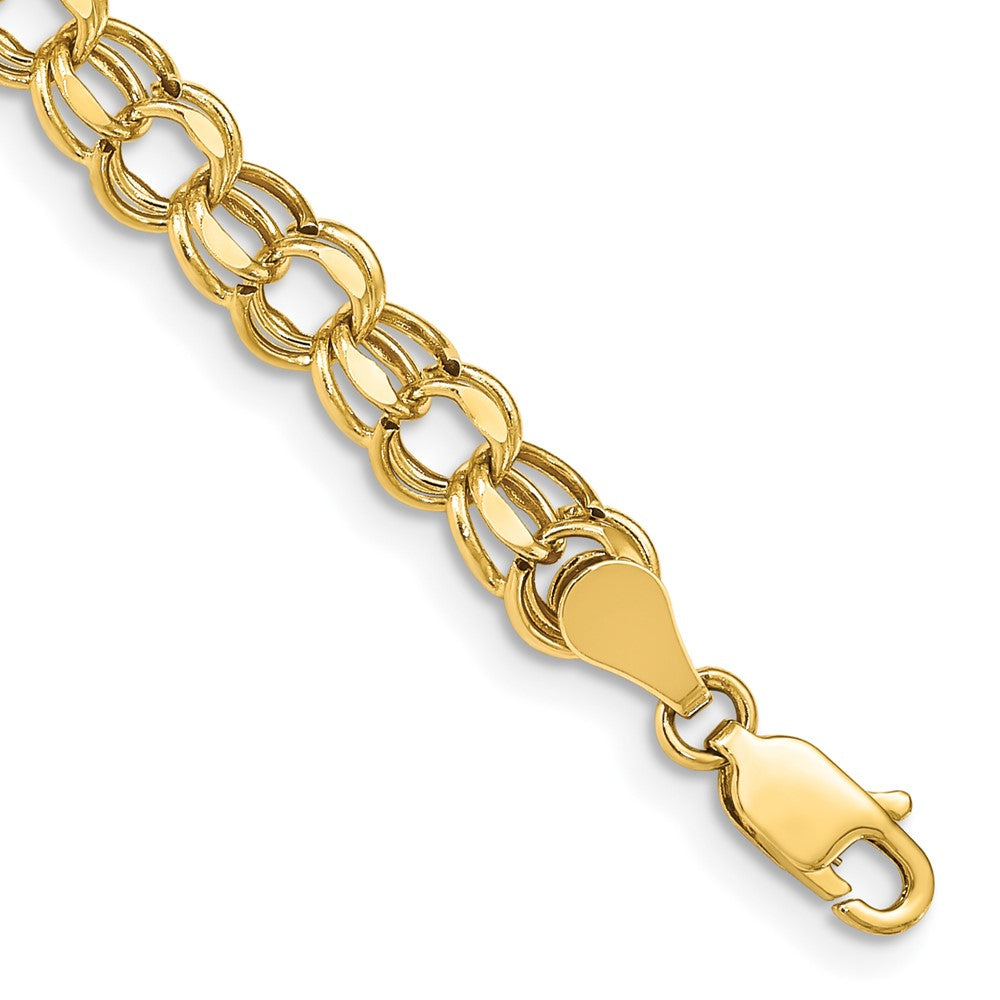 10k Yellow Gold 5.5 mm Hollow Diamond-cut Double Link Charm Bracelet (2.14 grams)