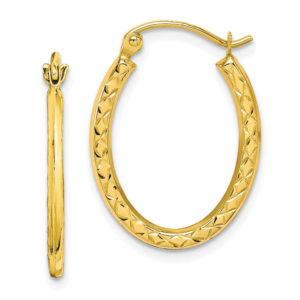 10k Yellow Gold 17 mm Textured Hollow Oval Hoop Earrings (0.54 grams)