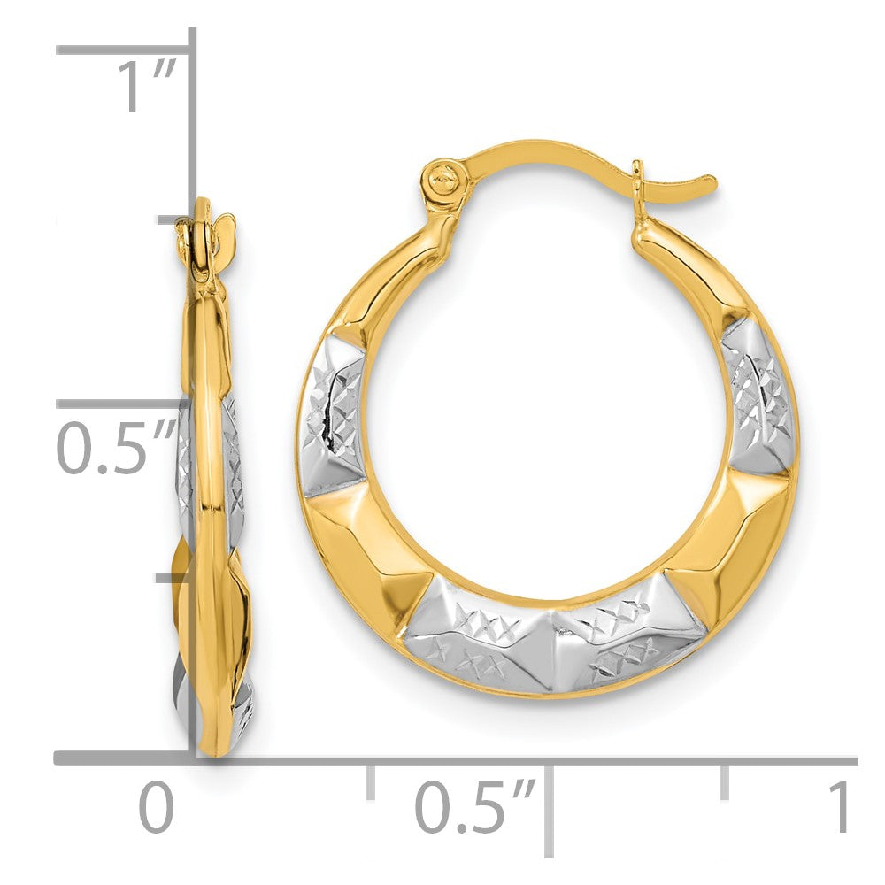 10k Yellow w/Rhodium 18 mm Hollow Hoop Earrings (0.62 grams)