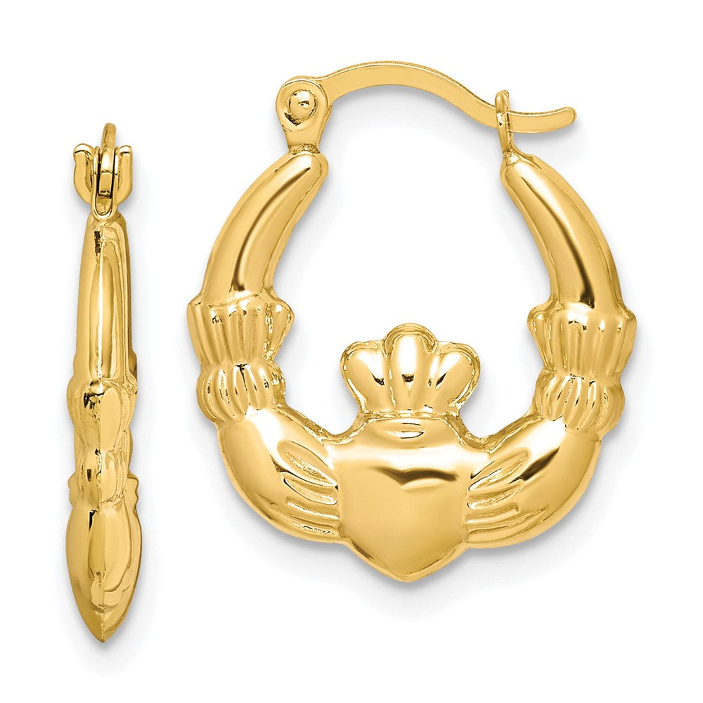 10k Yellow Gold 16 mm Claddagh Hollow Hoop Earrings (0.74 grams)
