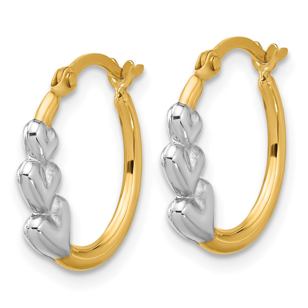 10k Yellow w/Rhodium 16 mm and Hearts Hollow Hoop Earrings (0.48 grams)