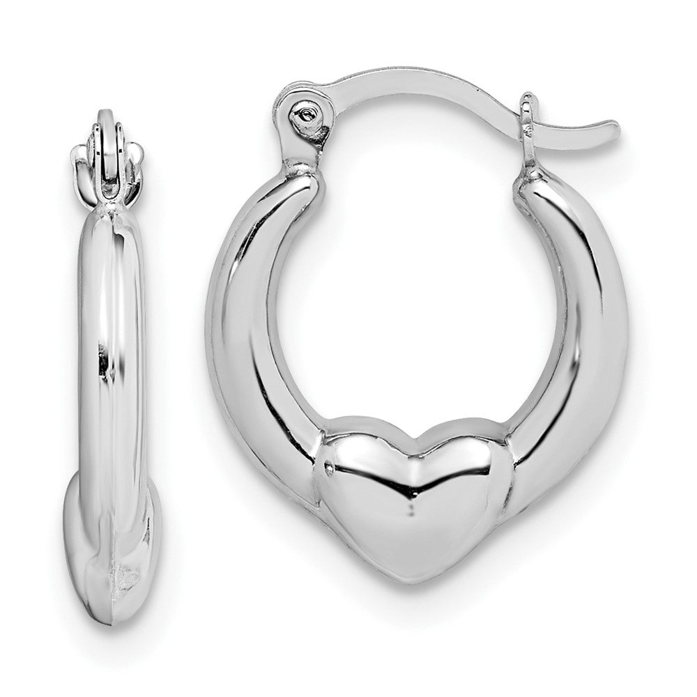 10k White Gold 13 mm Heart Hollow Hoop Earrings (0.46 grams)