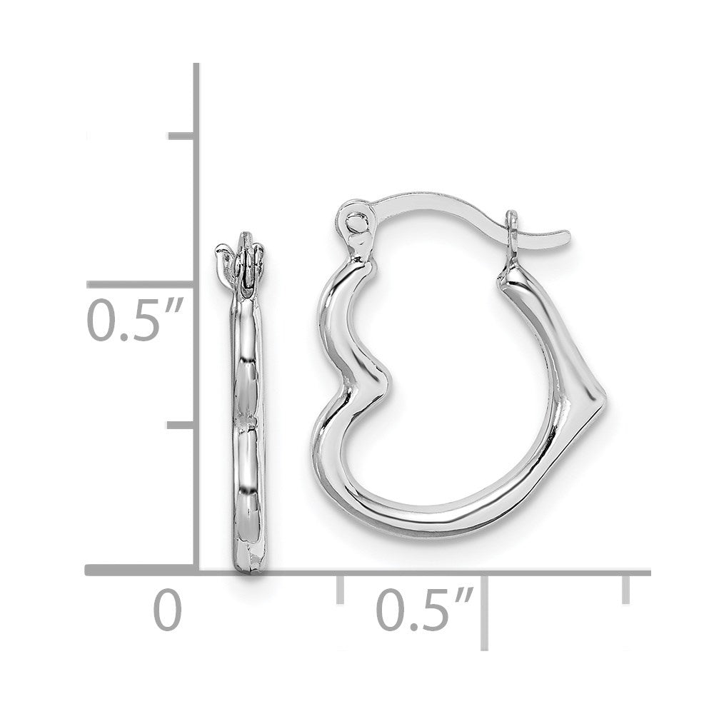 10k White Gold 13 mm Hollow Heart Shaped Hoop Earrings (0.39 grams)