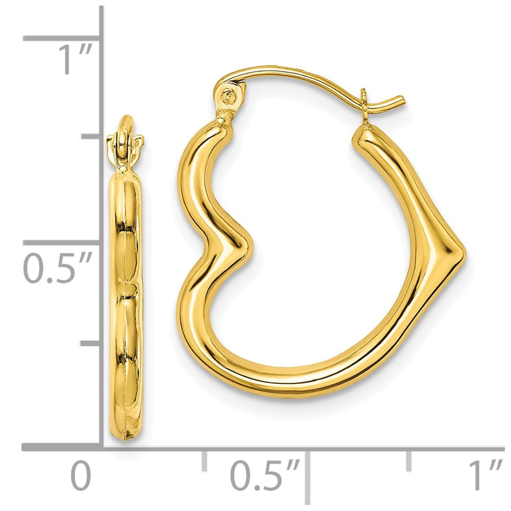 10k Yellow Gold 19 mm Hollow Heart Shape Hollow Hoop Earrings (0.62 grams)