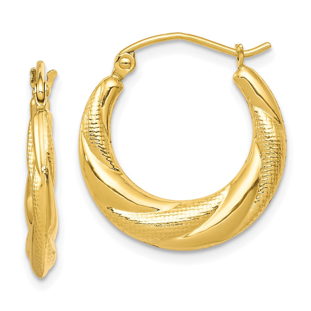 10k Yellow Gold 19 mm Textured Scalloped Hollow Hoop Earrings (0.78 grams)