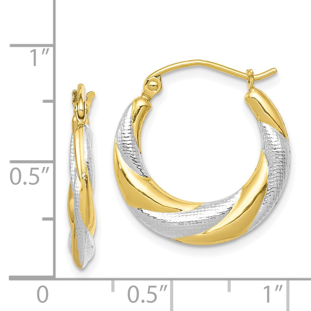 10k Yellow w/Rhodium 19 mm Twist Hollow Hoop Earrings (0.81 grams)