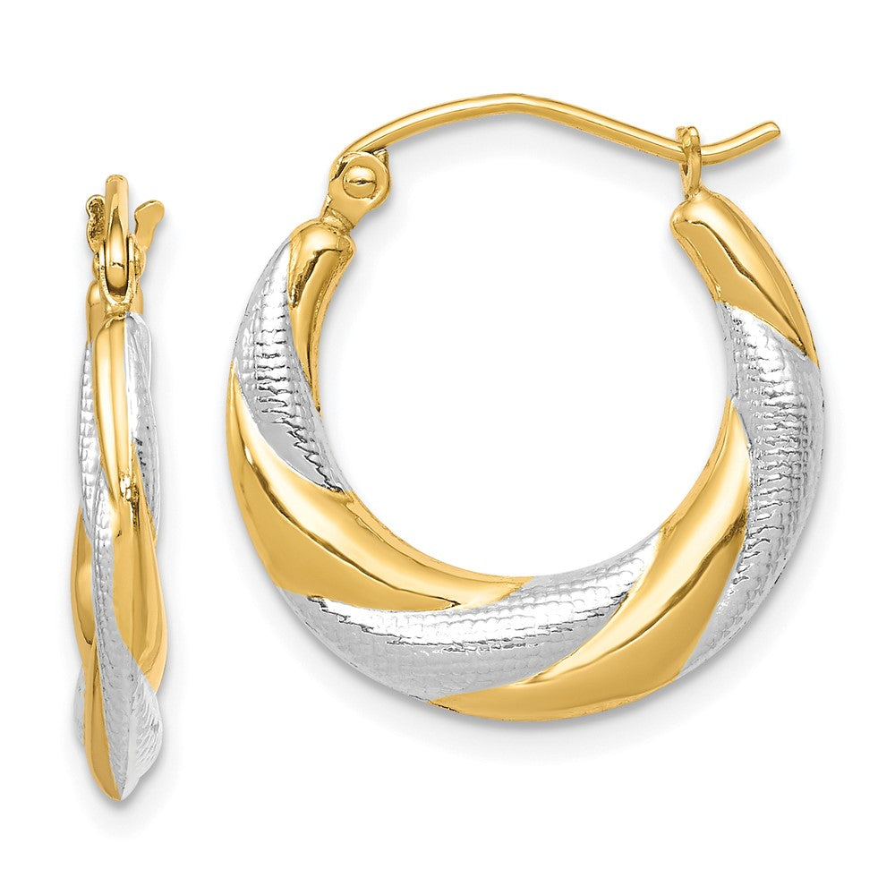 10k Yellow w/Rhodium 19 mm Twist Hollow Hoop Earrings (0.81 grams)