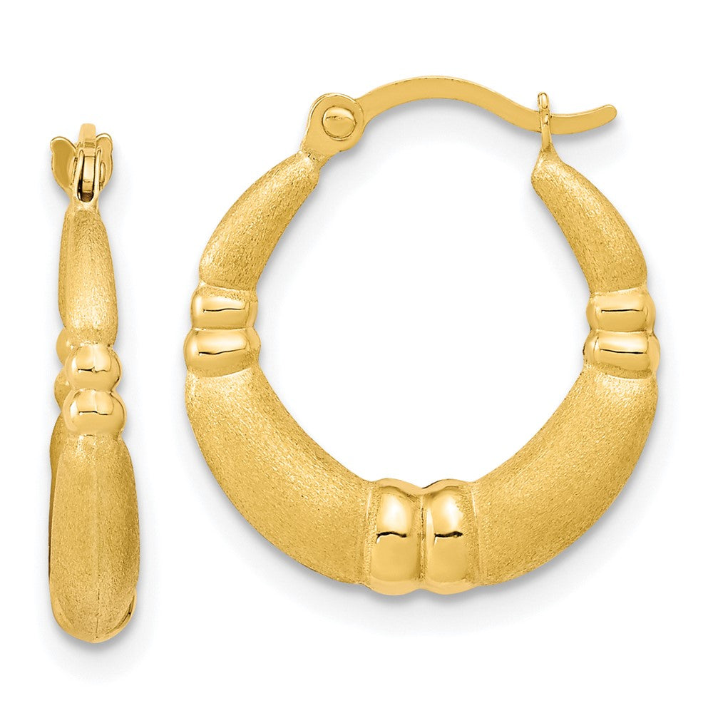 10k Yellow Gold 16.35 mm Polished and Satin Hoop Earrings (0.64 grams)