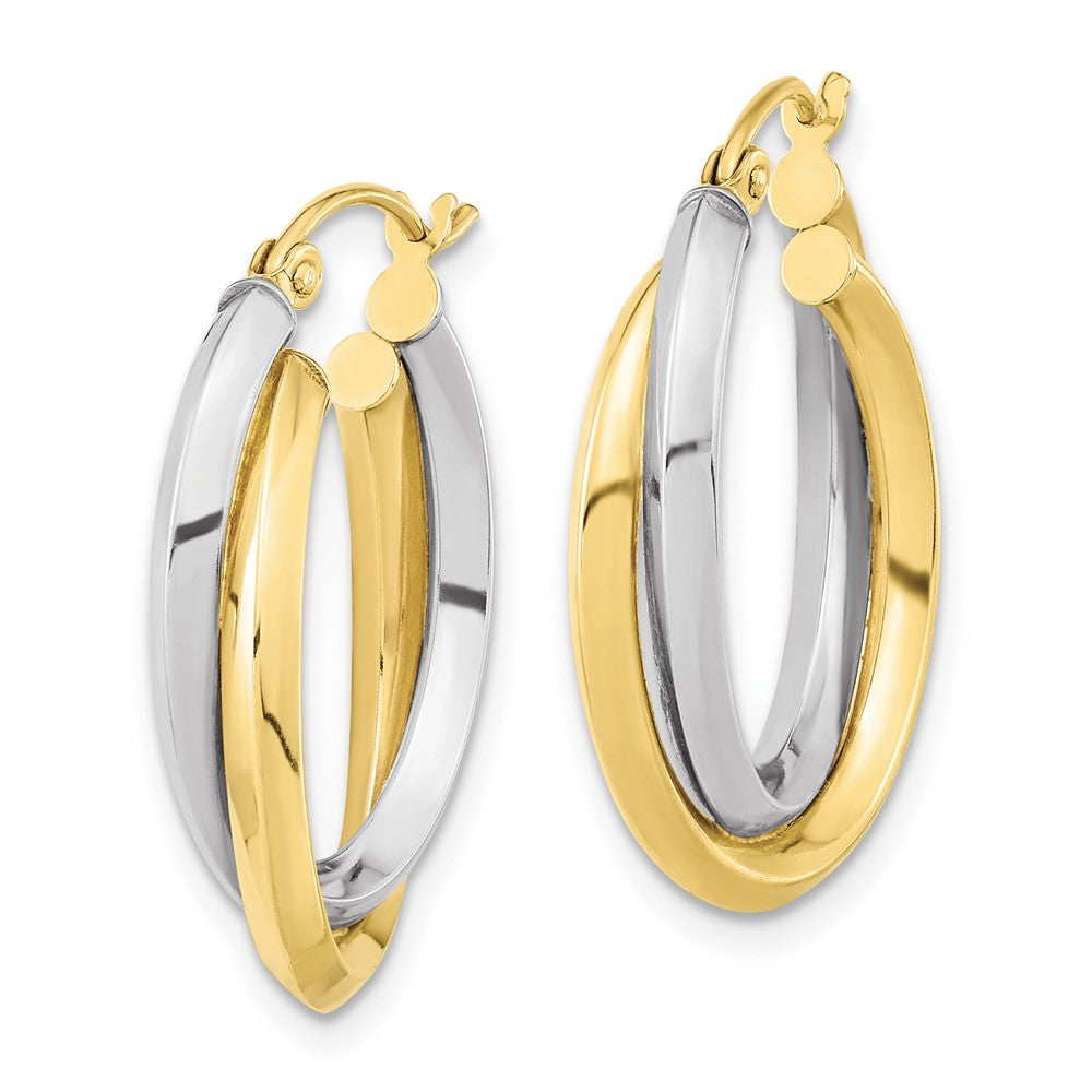 10k Two-tone 16.85 mm Polished Double Oval Hoop Earrings (2.62 grams)