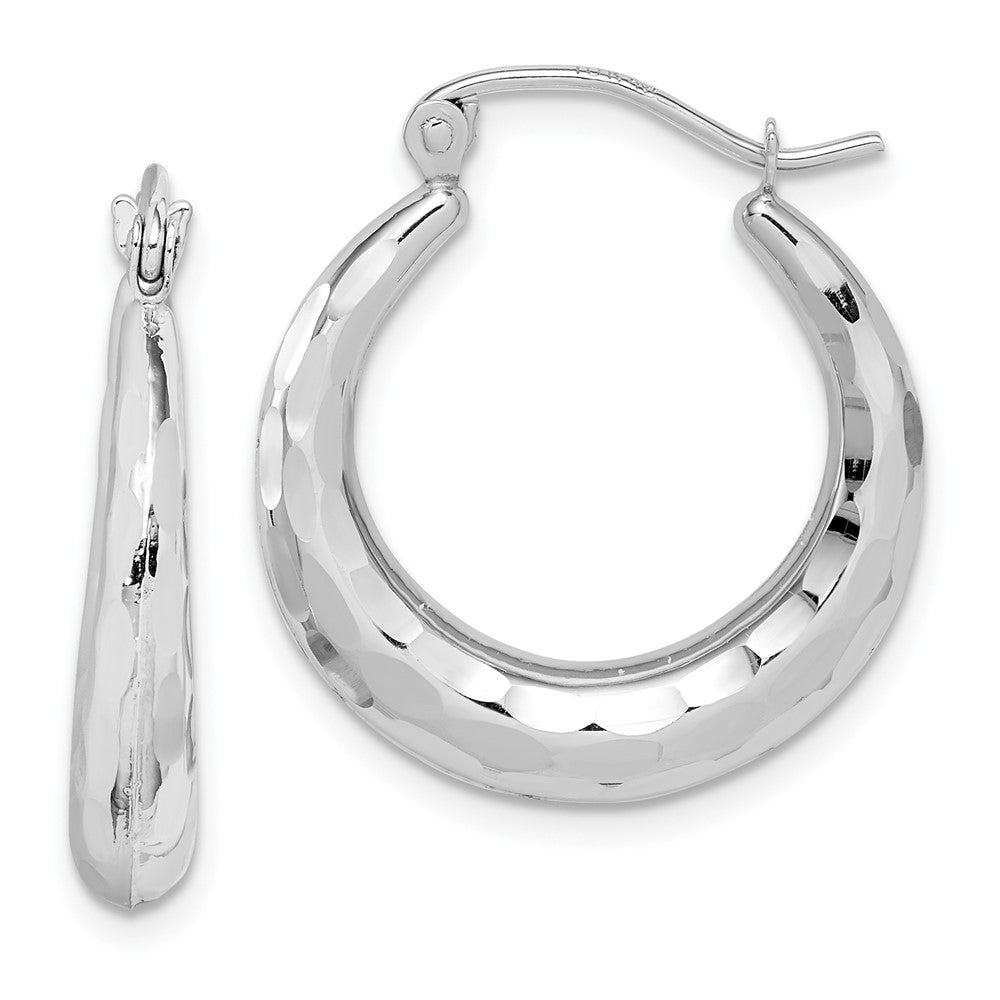 10k White Gold 20.56 mm Polished & D/C Hoop Earrings (1.31 grams)