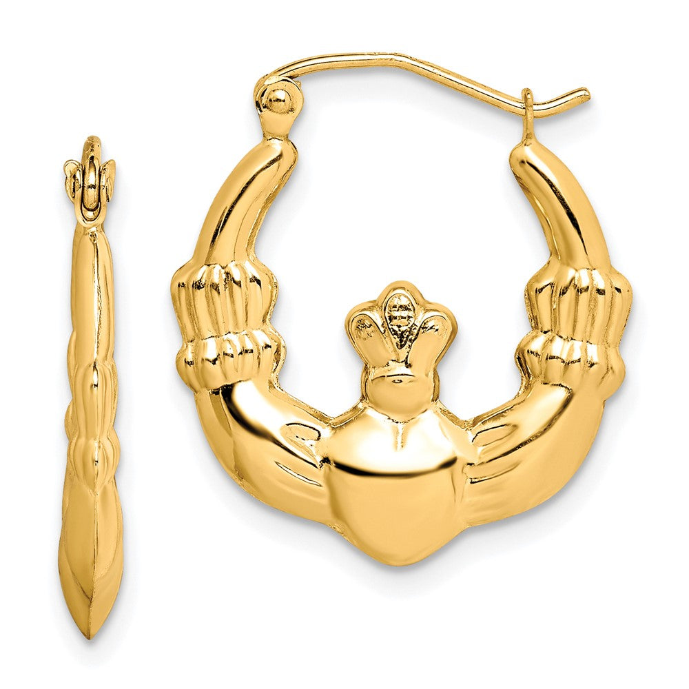 10k Yellow Gold 19.92 mm Polished Claddagh Hoop Earrings (1.57 grams)