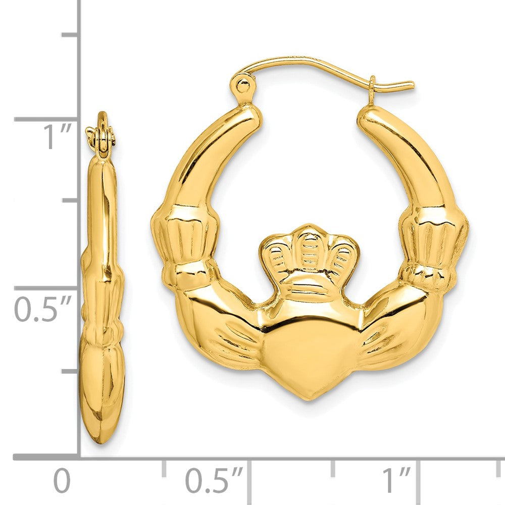 10k Yellow Gold 25.15 mm Polished Claddagh Hoop Earrings (2.42 grams)