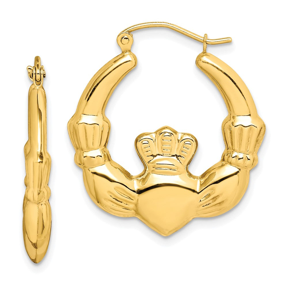 10k Yellow Gold 25.15 mm Polished Claddagh Hoop Earrings (2.42 grams)