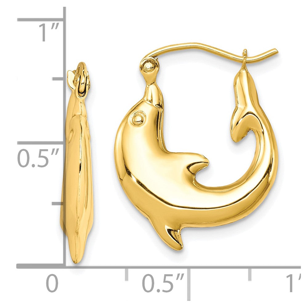 10k Yellow Gold 17 mm Polished Dolphin Hoop Earrings (1.45 grams)