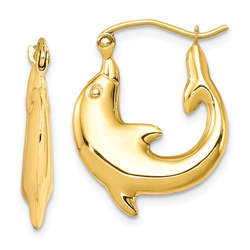 10k Yellow Gold 17 mm Polished Dolphin Hoop Earrings (1.45 grams)