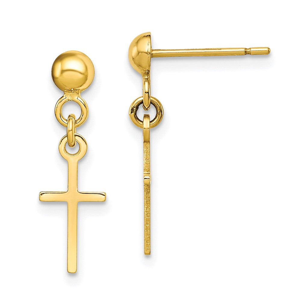 10k Yellow Gold 6.21 mm YG Polished Cross Dangle Post Earrings (0.79 grams)