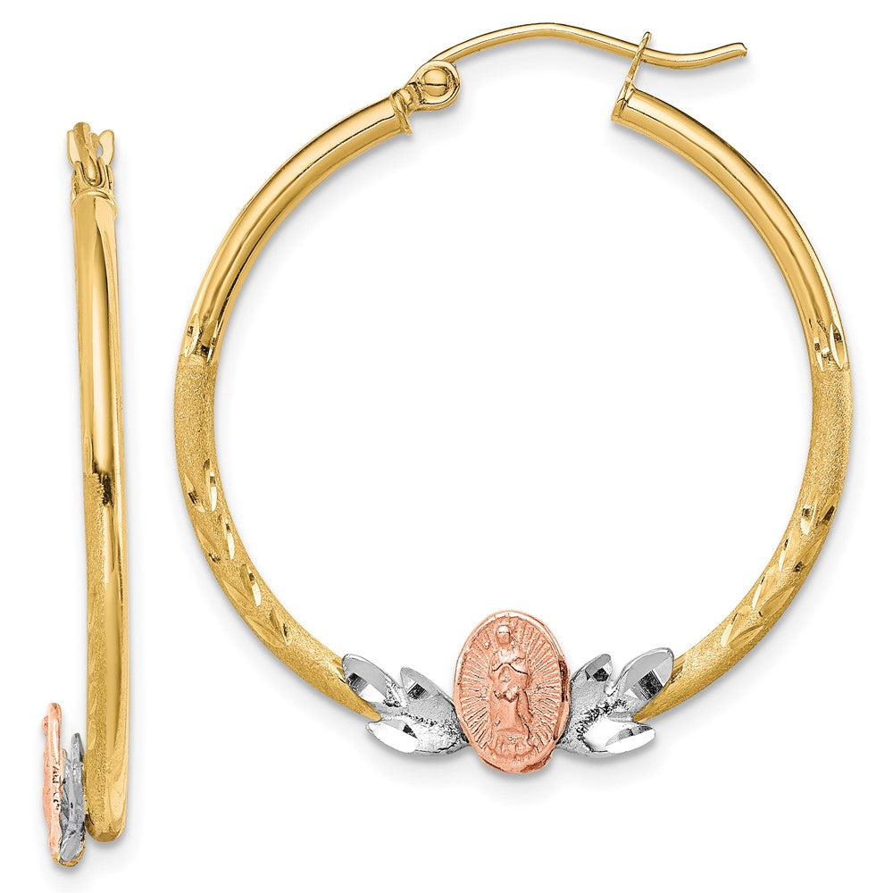10k Tri Color 30.12 mm Tri-color Guadalupe Hoop Earrings (2 grams)