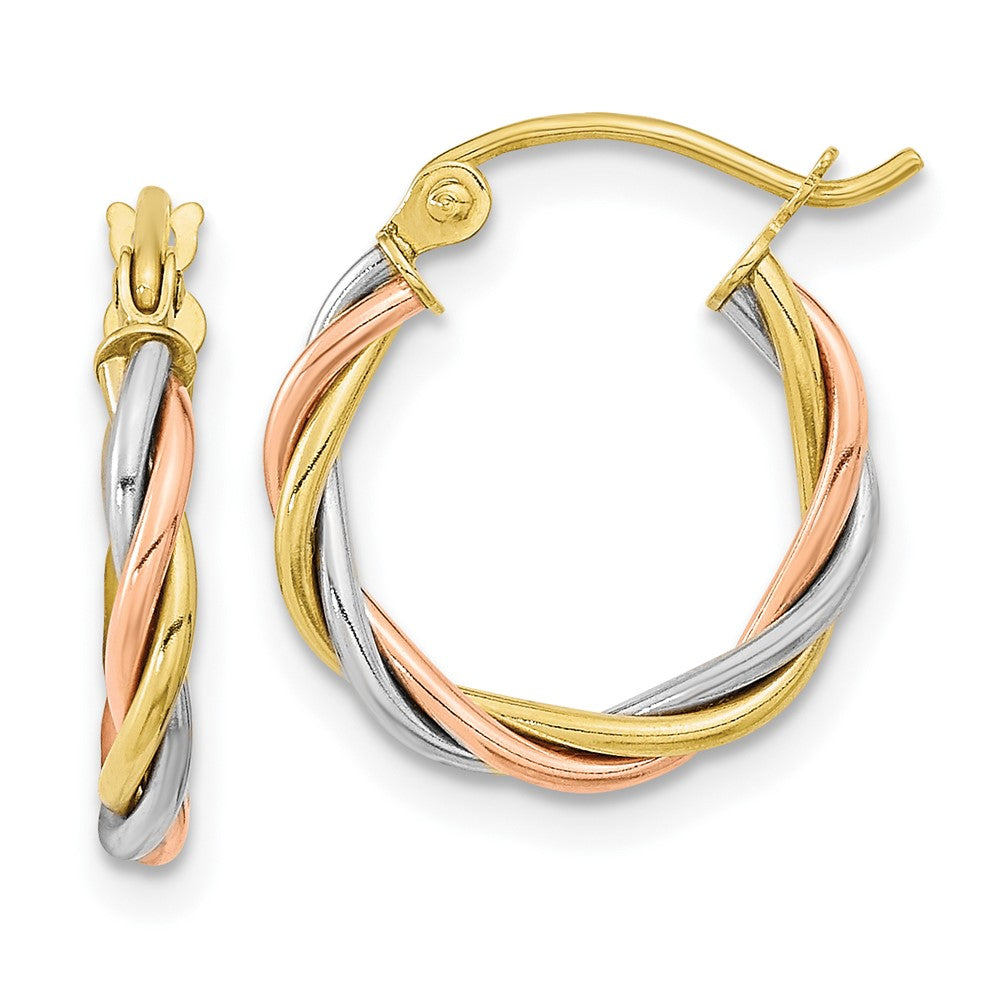 10k Tri Color 14.7 mm Twisted Hoop Earrings (1.34 grams)