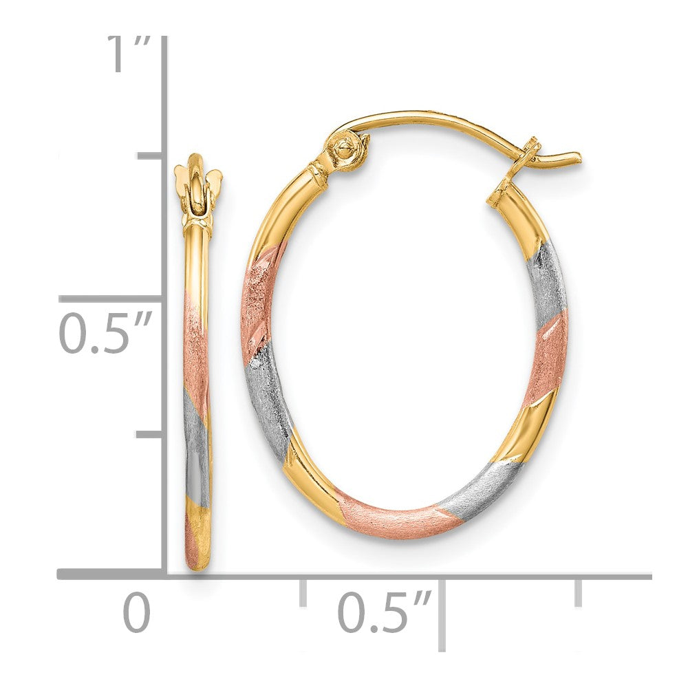 10k Yellow w/Rhodium 16.3 mm Diamond Cut Hoop Earrings (0.74 grams)