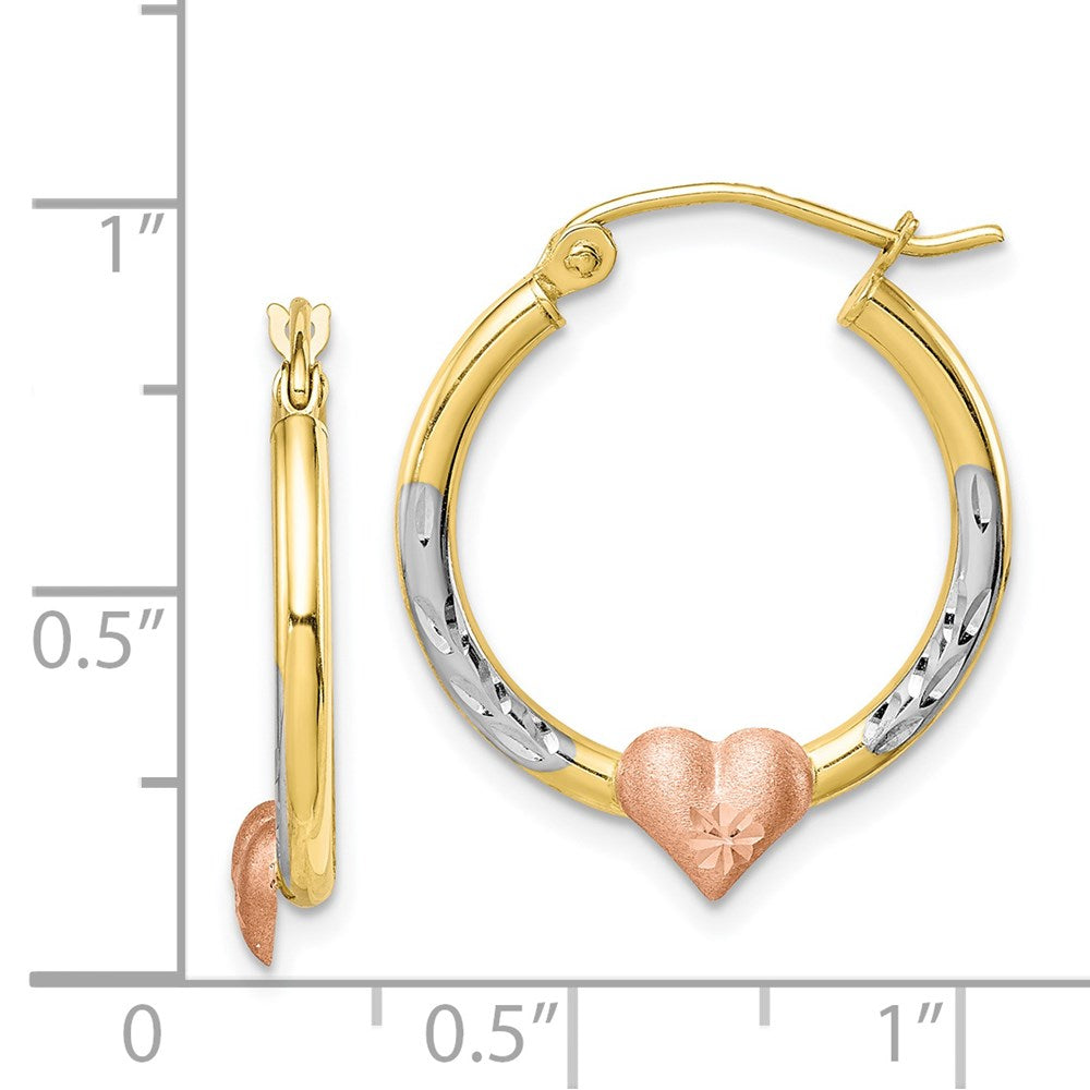 10k Two-tone 20.2 mm D/C Heart Hoop Earrings (1.16 grams)
