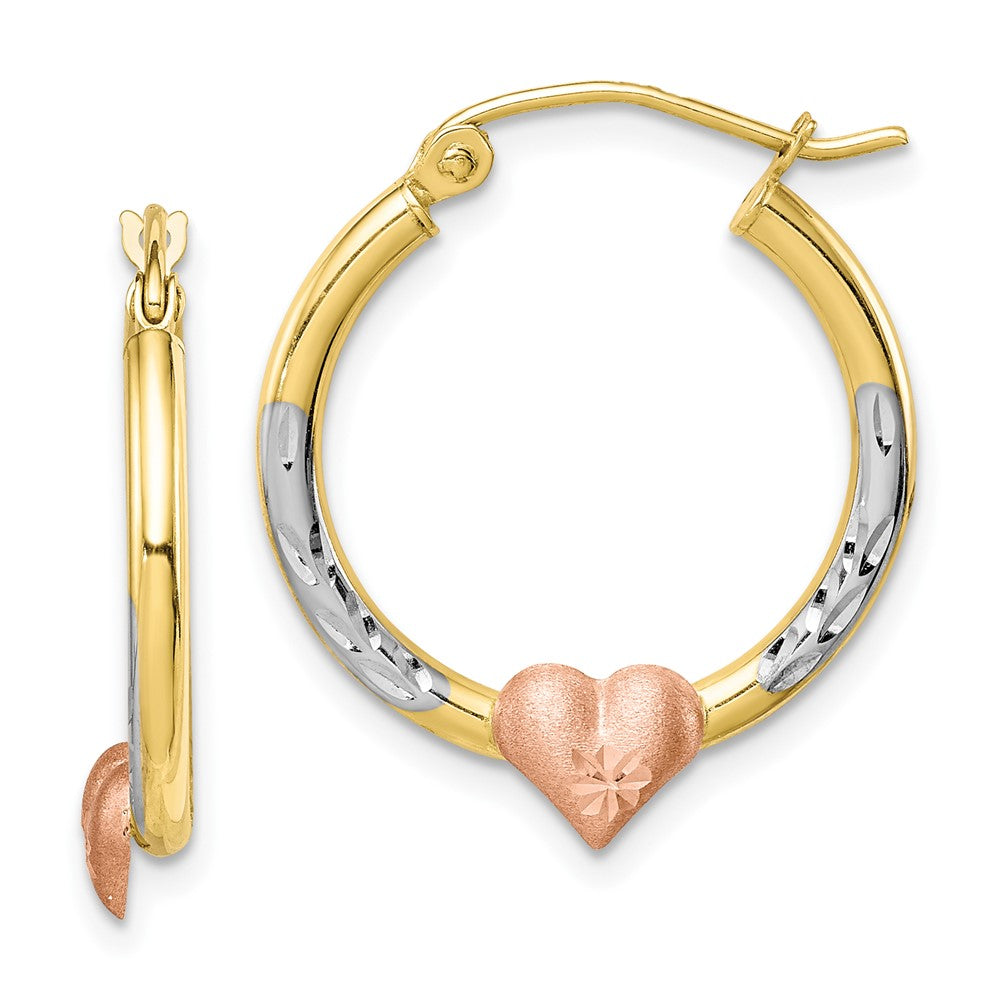 10k Two-tone 20.2 mm D/C Heart Hoop Earrings (1.16 grams)
