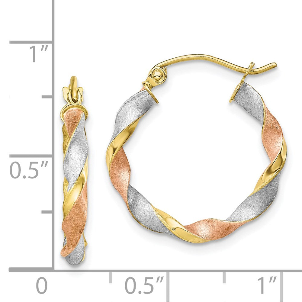 10k Yellow w/Rhodium 20.87 mm Satin Twisted Hoop Earrings (1.45 grams)