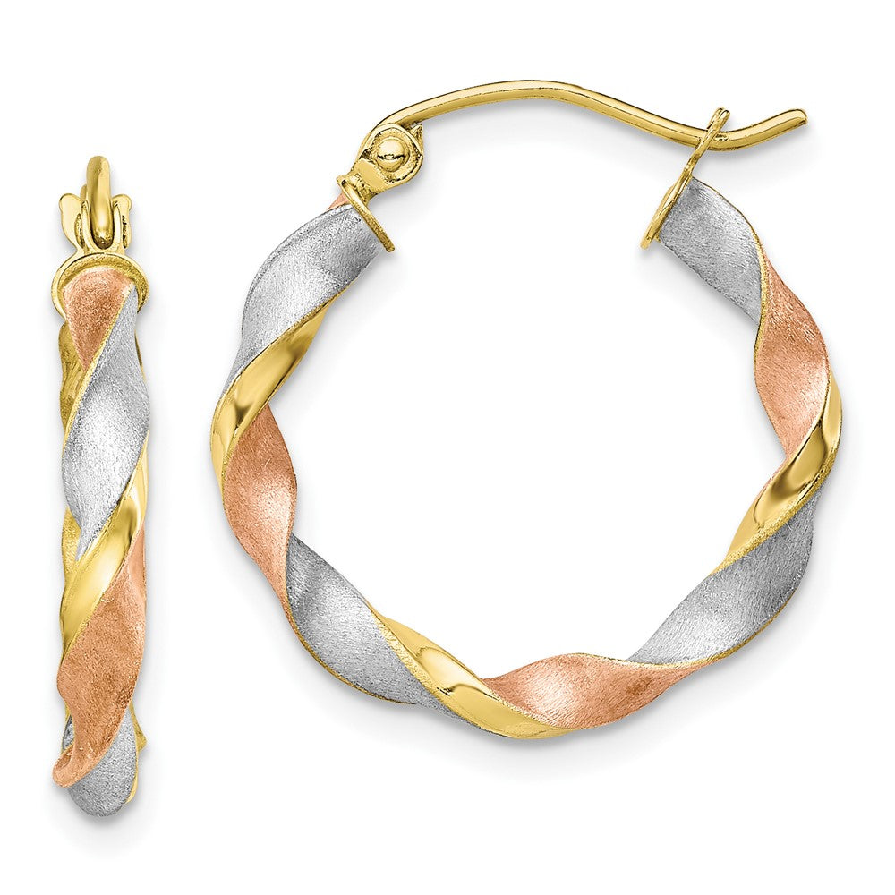 10k Yellow w/Rhodium 20.87 mm Satin Twisted Hoop Earrings (1.45 grams)