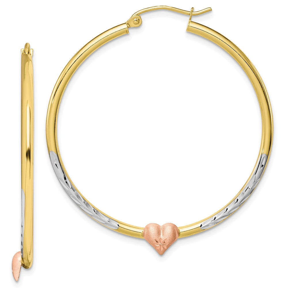 10k Two-tone 39.9 mm D/C Heart Hoop Earrings (2.27 grams)