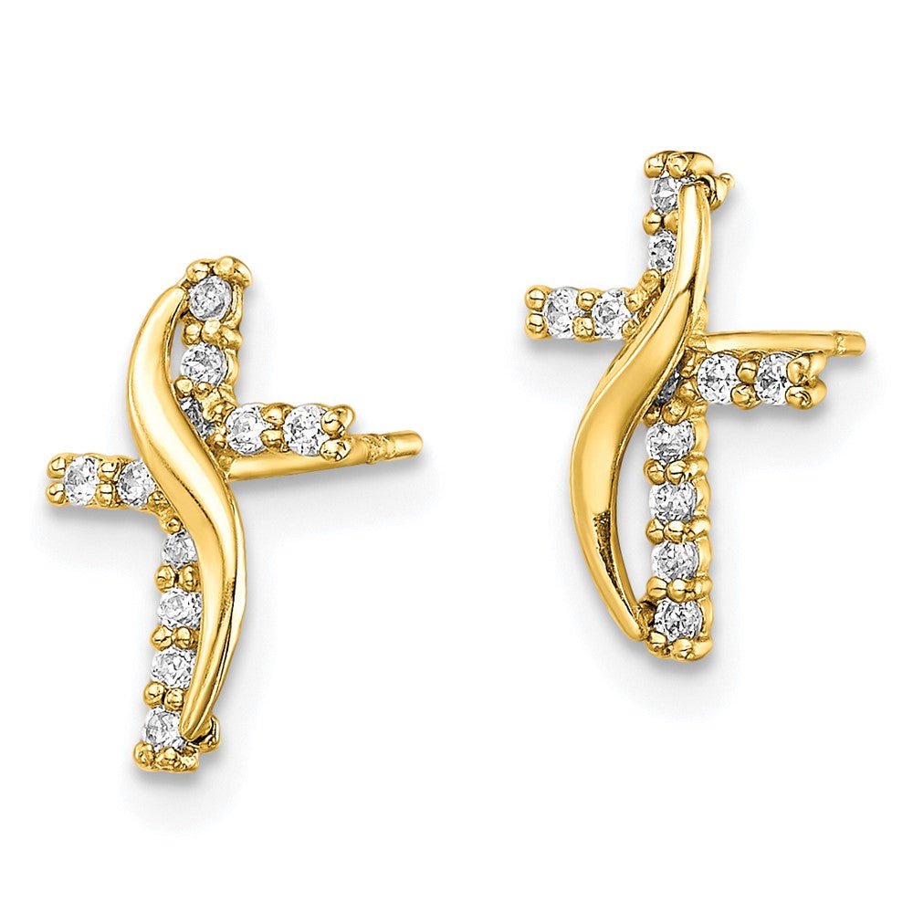 10k Yellow Gold 6.92 mm CZ Cubic Zirconia Cross Post Earrings (0.6 grams)