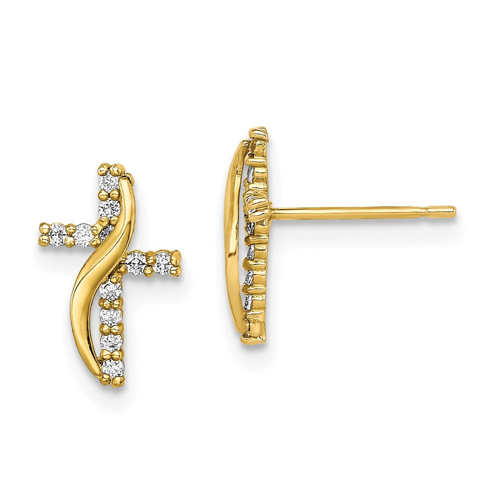 10k Yellow Gold 6.92 mm CZ Cubic Zirconia Cross Post Earrings (0.6 grams)
