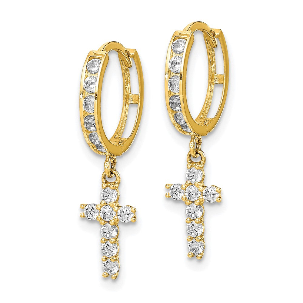 10k Yellow Gold 6.25 mm CZ Cubic Zirconia Cross Hinged Hoop Earrings (1.24 grams)