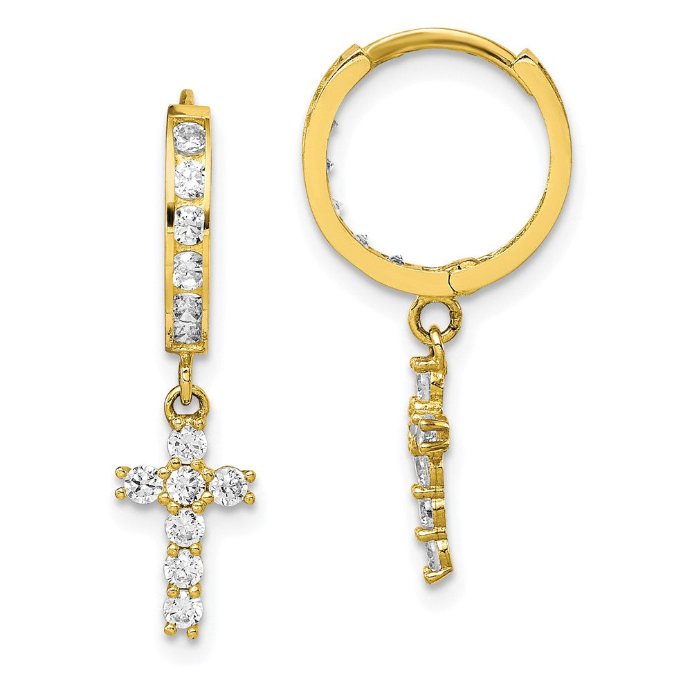 10k Yellow Gold 6.25 mm CZ Cubic Zirconia Cross Hinged Hoop Earrings (1.24 grams)