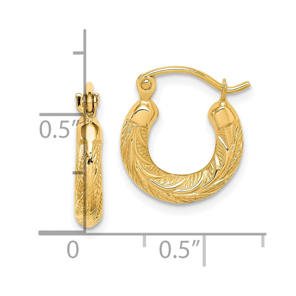 10k Yellow Gold 3 mm Fancy Small Hoop Earrings (0.85 grams)