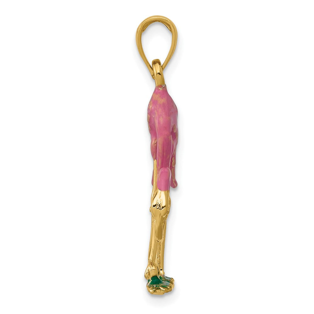 10k Yellow Gold 17 mm Enameled 3-D Pink Flamingo Pendant (2.23 grams)