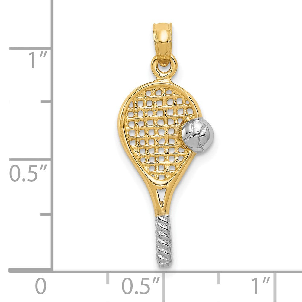 10k Yellow w/Rhodium 10 mm Polished Tennis Racquet Pendant (0.91 grams)
