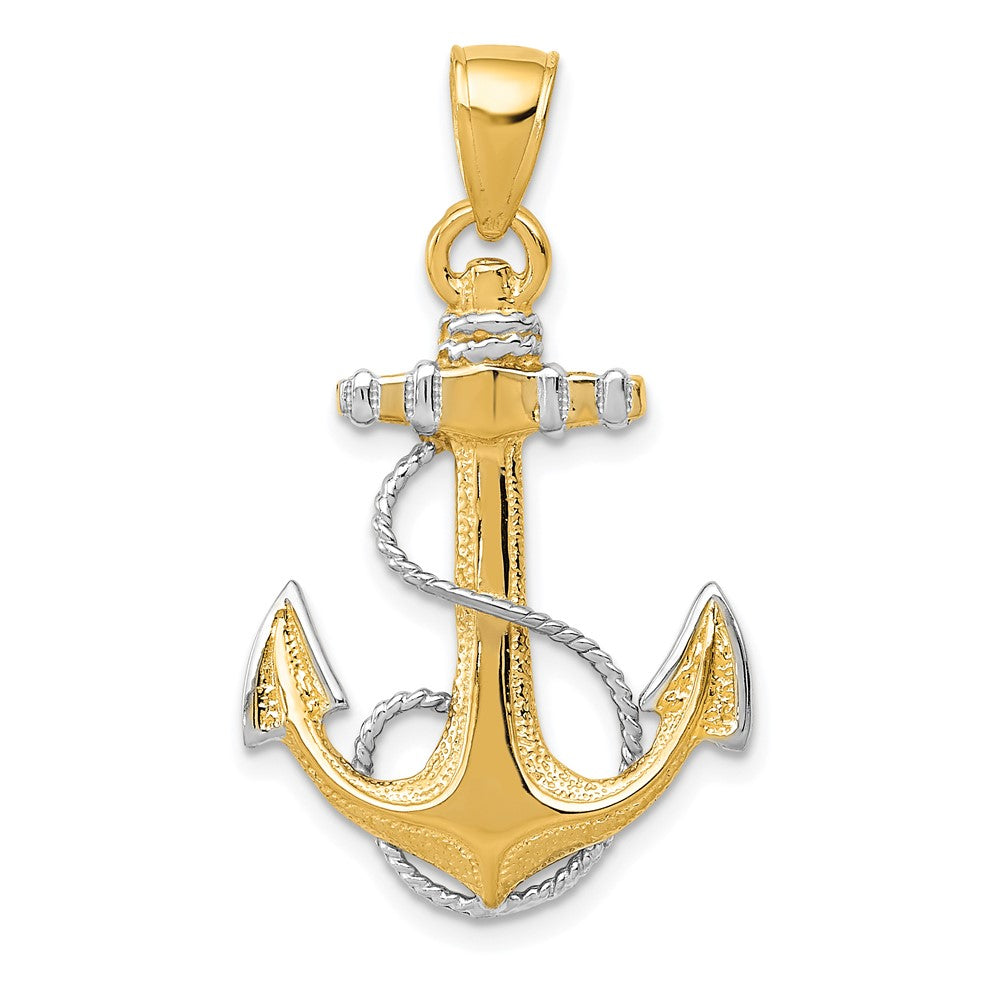 10k Yellow w/Rhodium 20 mm Anchor w/Rope Pendant (2.32 grams)